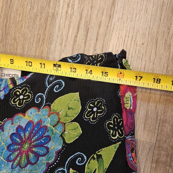 Vtg Chicos Floral Silk Midi Skirt Womens 2/Medium Black Ruffle Boho Artsy Grunge - Picture 7 of 8